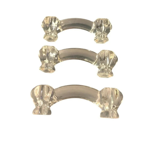 Vintage Antique 20's - 30's Set of 3 Clear Glass Drawer Cabinet Handle Pulls - Picture 2 of 4